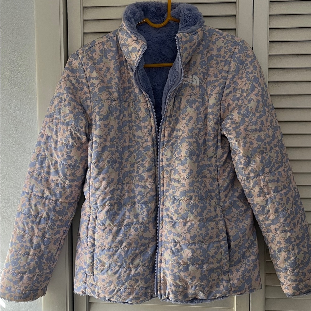 North face reversible mossbud lavender floral girls 18 XL EUC